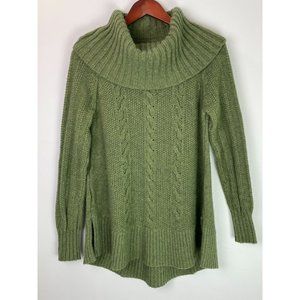 SmartWool Cowl Neck Cable Knit Sweater Women's Medium Green Merino